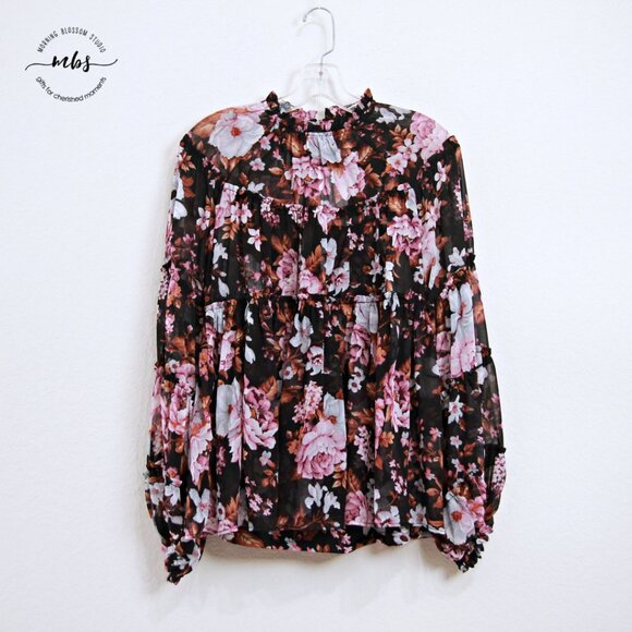 NWT O.P.T. by Anthropologie Floral Ruffle Tiered Blouse Cami Multicolors Women S - Picture 2 of 10